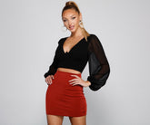 Chic Look Chiffon Sleeve Crop Top Sai Feel